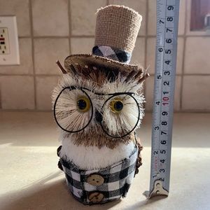 Buffalo check owl, rustic Hobby Lobby fall decor made with pine cone & twigs